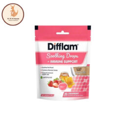 Kẹo Ngậm Ho Difflam Soothing Drops + Immune Support Strawberry 20 Viên
